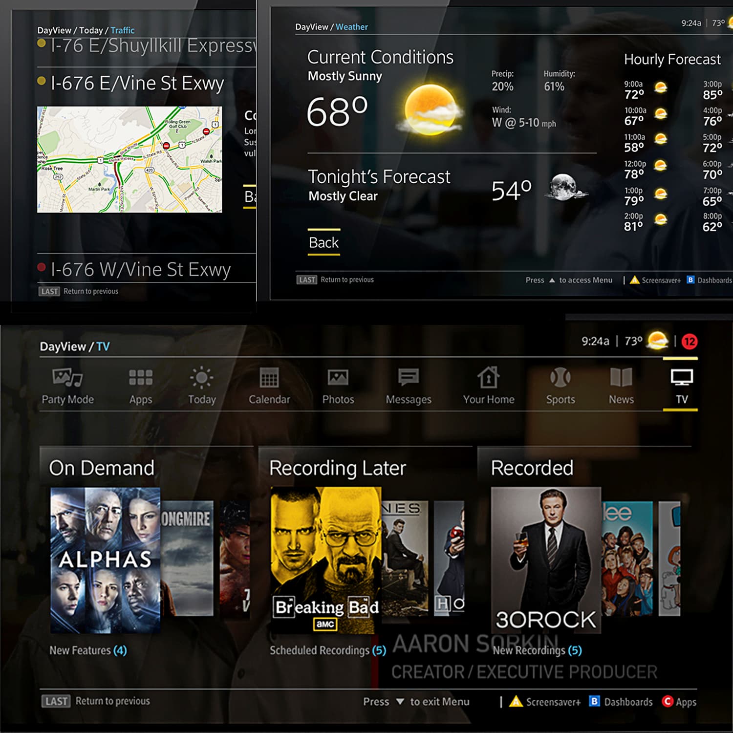 Slick minimal smart TV interface screen shots