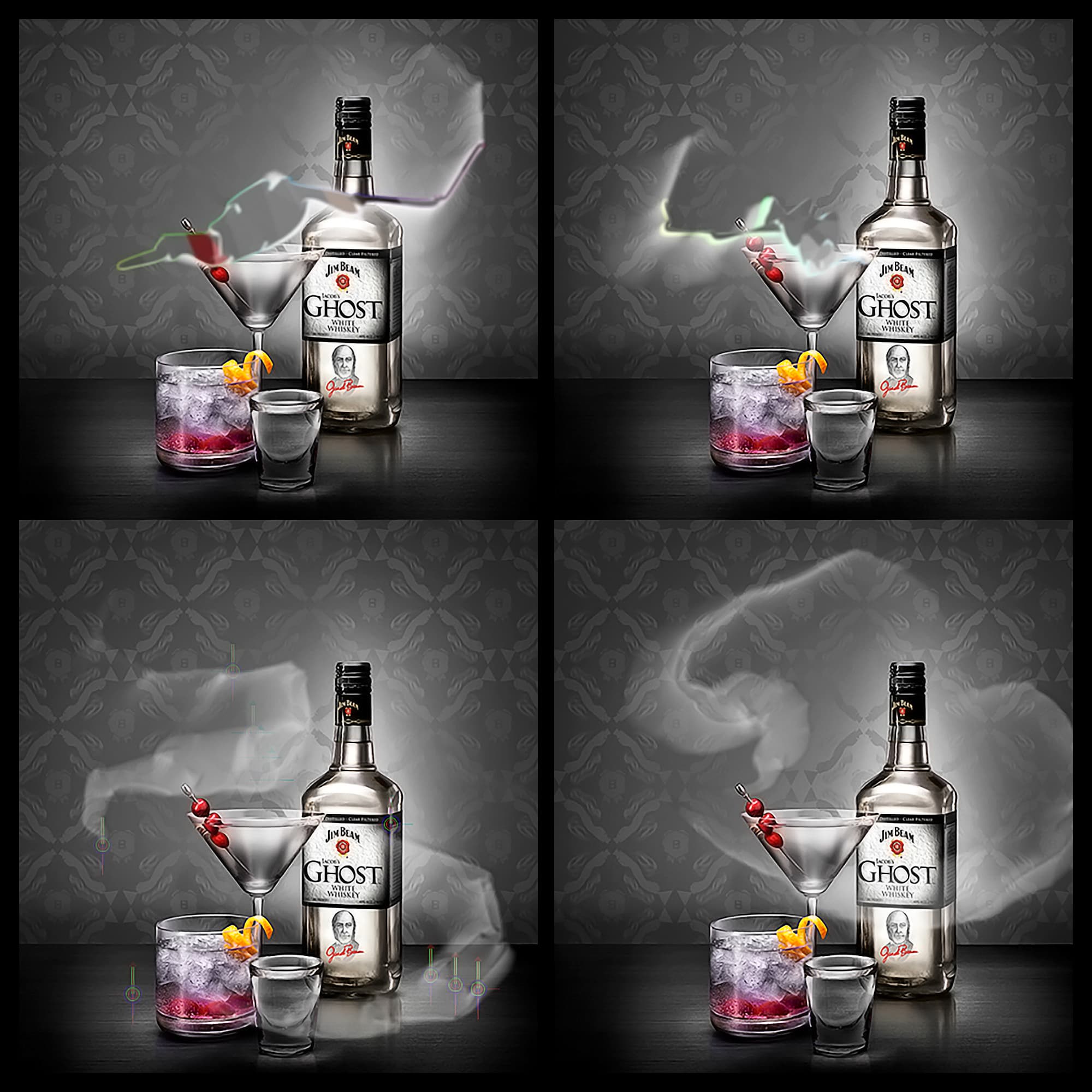 Ghostly smoke and embers animation for Jim Beam spirits